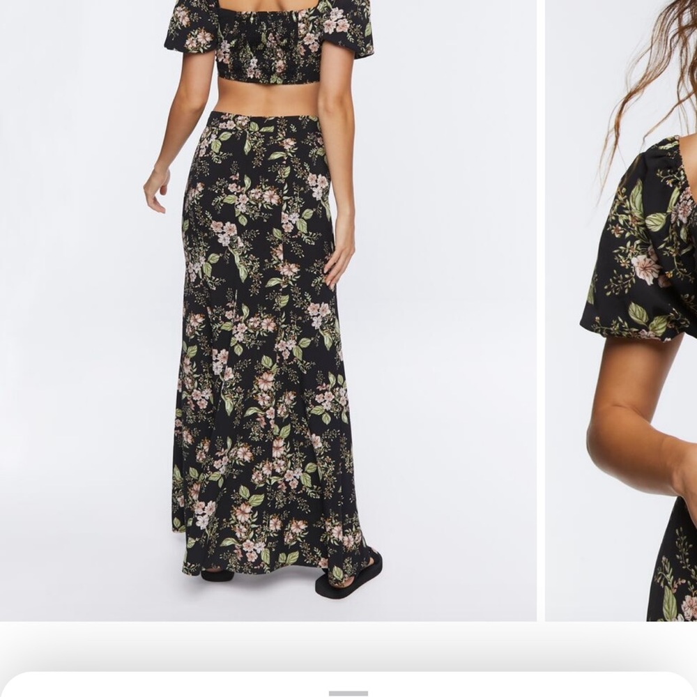 Forever 21 Black Floral Maxi Skirt Set